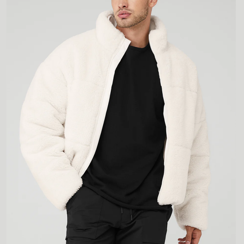 Designer High Quality Soft Shell Stand Collar Zipper up Outerwear Thick Waterproof Jacket Custom Winter Fleece Jackets for Men