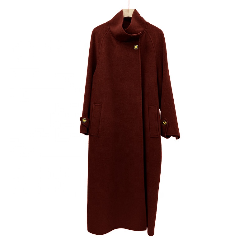 Boying Women's New Style Long Woolen Coat with Double Sided Cashmere Stand Collar Single-Breasted Closure for Autumn Winter