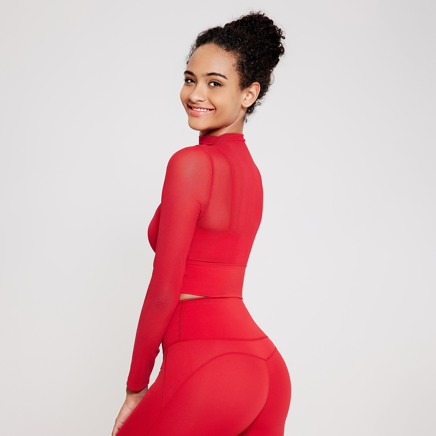 Women's 2 in 1 Fitness Wear Mesh Long Sleeve Yoga Crop Tops With Built-in Sports Bra Athletic Stretchy Gym Cropped Shirts