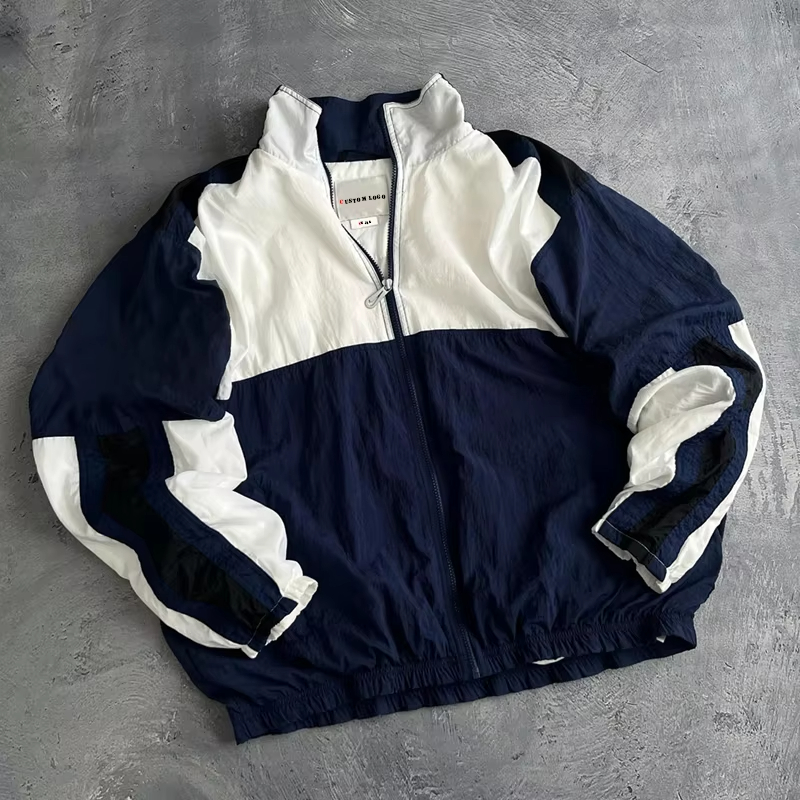 Men's Vintage Polyester SoftShell Windproof Jacket Oversized Zip-up Stand Collar Windbreaker for Winter Streetwear Pattern