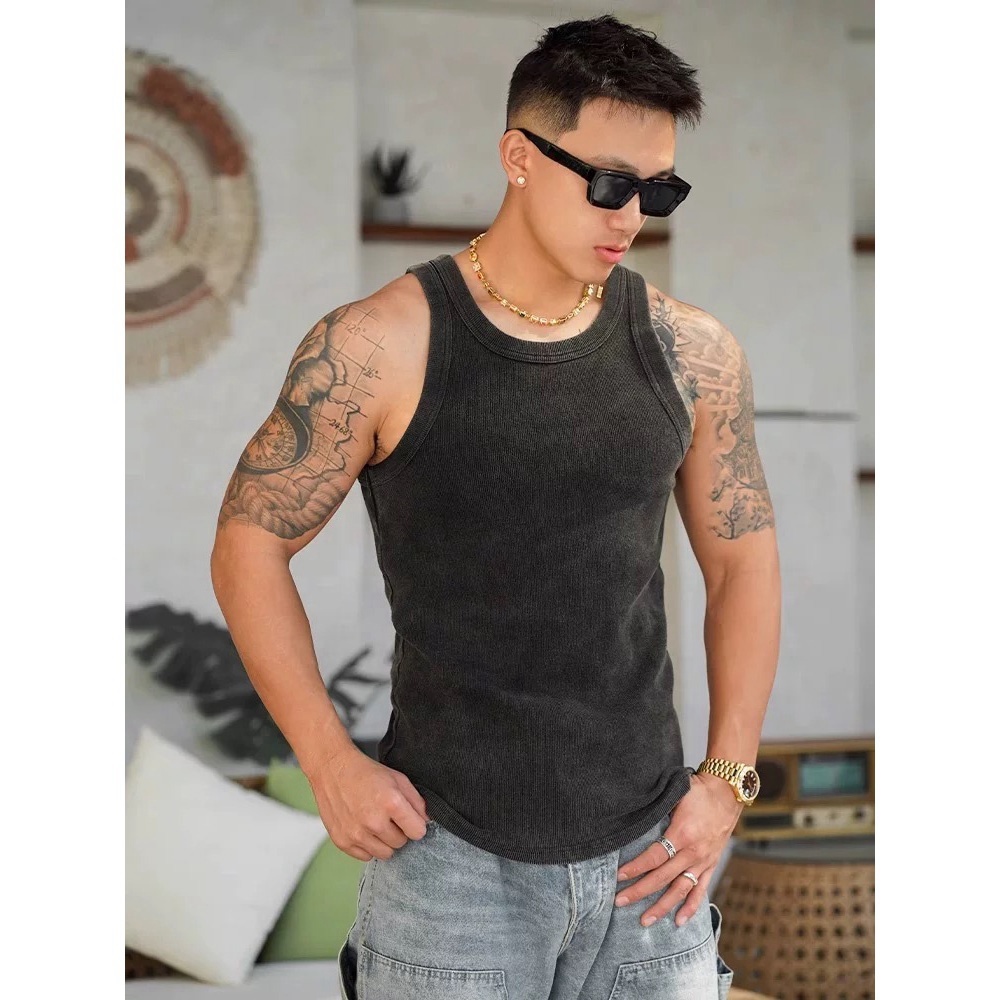 High Quality Men's Sports tank Top Twist Cotton Thread Sport Vest Fitness Muscle Style 3D Printed Decals Customizable Plant