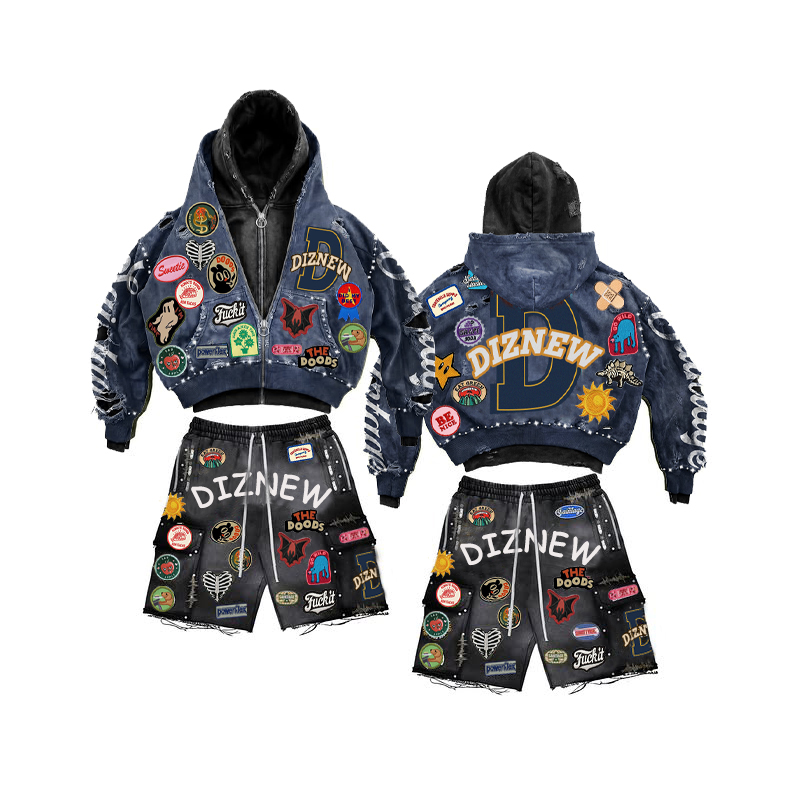 DiZNEW Mens Summer 2026 Short Sets With Designs Custom Designer High Quality Rhinestone Hoodie Cotton Shorts Sets For Men