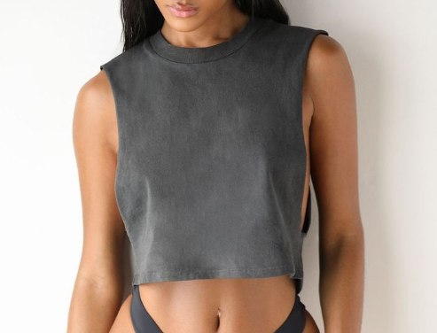 Casual Women's Acid Wash Crop Top Breathable Knitted Tank With Embroidered Design Plus Size Custom Logo Sexy Short Style