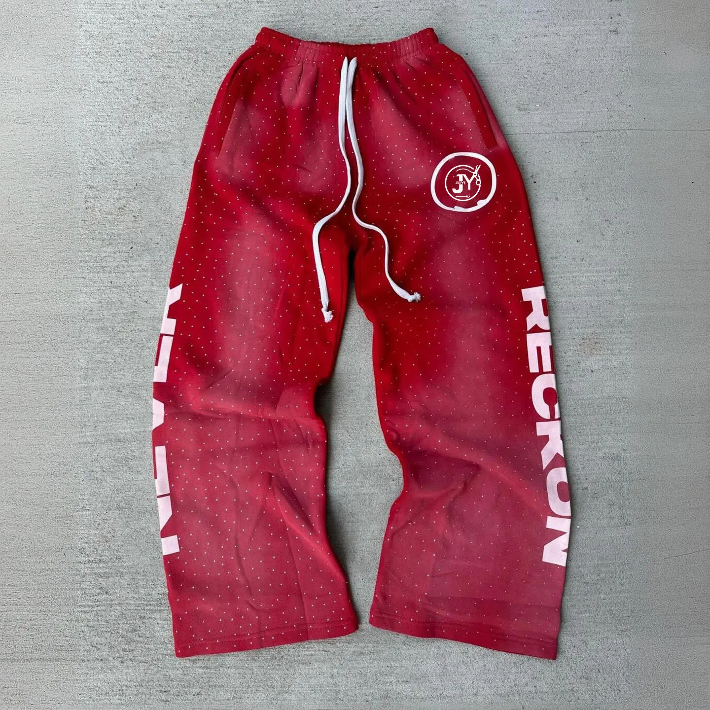 Men's Oversized French Terry Sweatpants Streetwear Custom Embroidery Logo All Print Rhinestone Straight Wide Leg Sweatpants