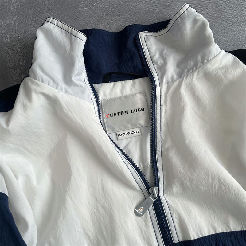 Custom Men's Black And White Contrast Jacket Street Vintage Polyester Zipper Oversized Windbreaker Jacket
