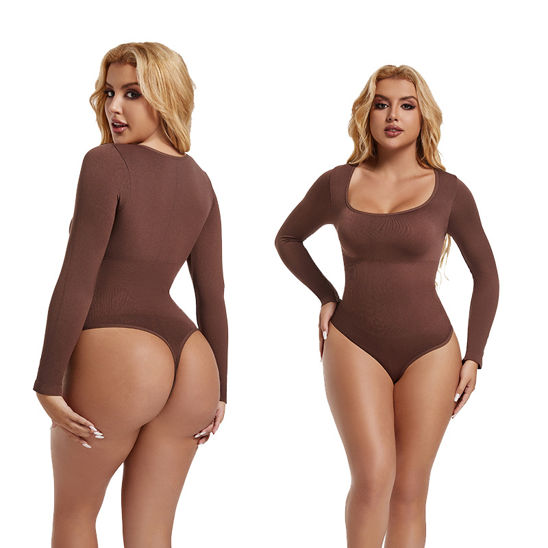 Hot Sale Bestseller Nylon Button Square-Neck Seamless Long Sleeve Slimming Bodysuit For Party Wedding Club Daily Wear