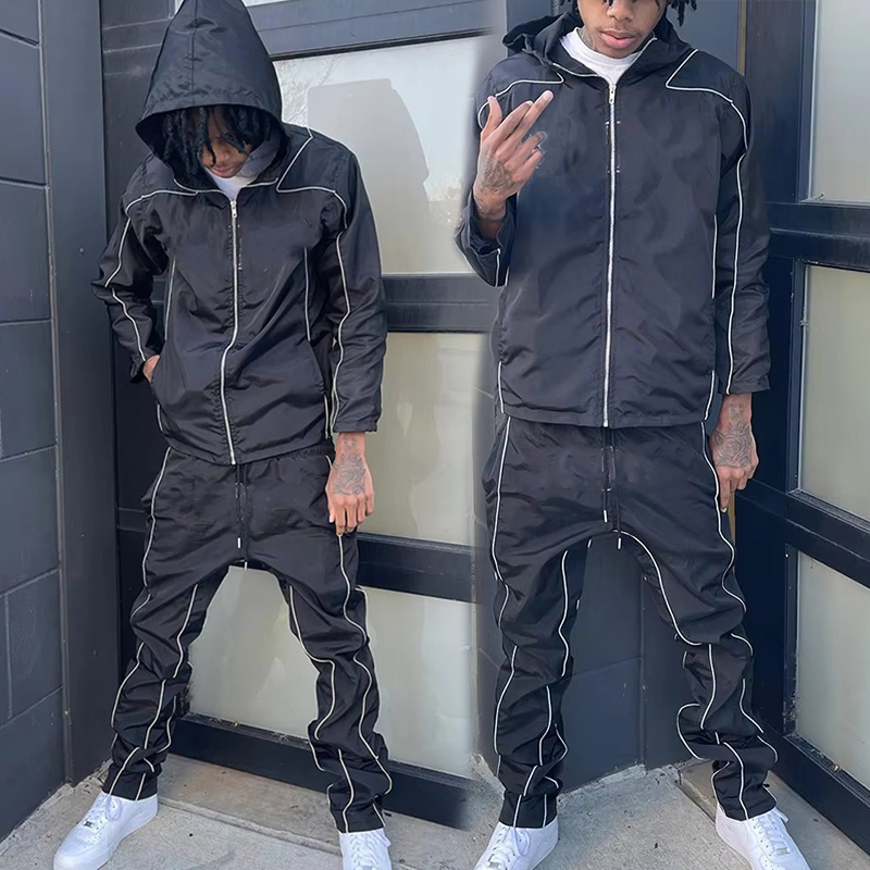 YSJY OEM Custom Two Piece Sets Nylon Pants Baggy Jogger Track Suit Zip Up Jacket Windbreaker Tracksuit Set Men
