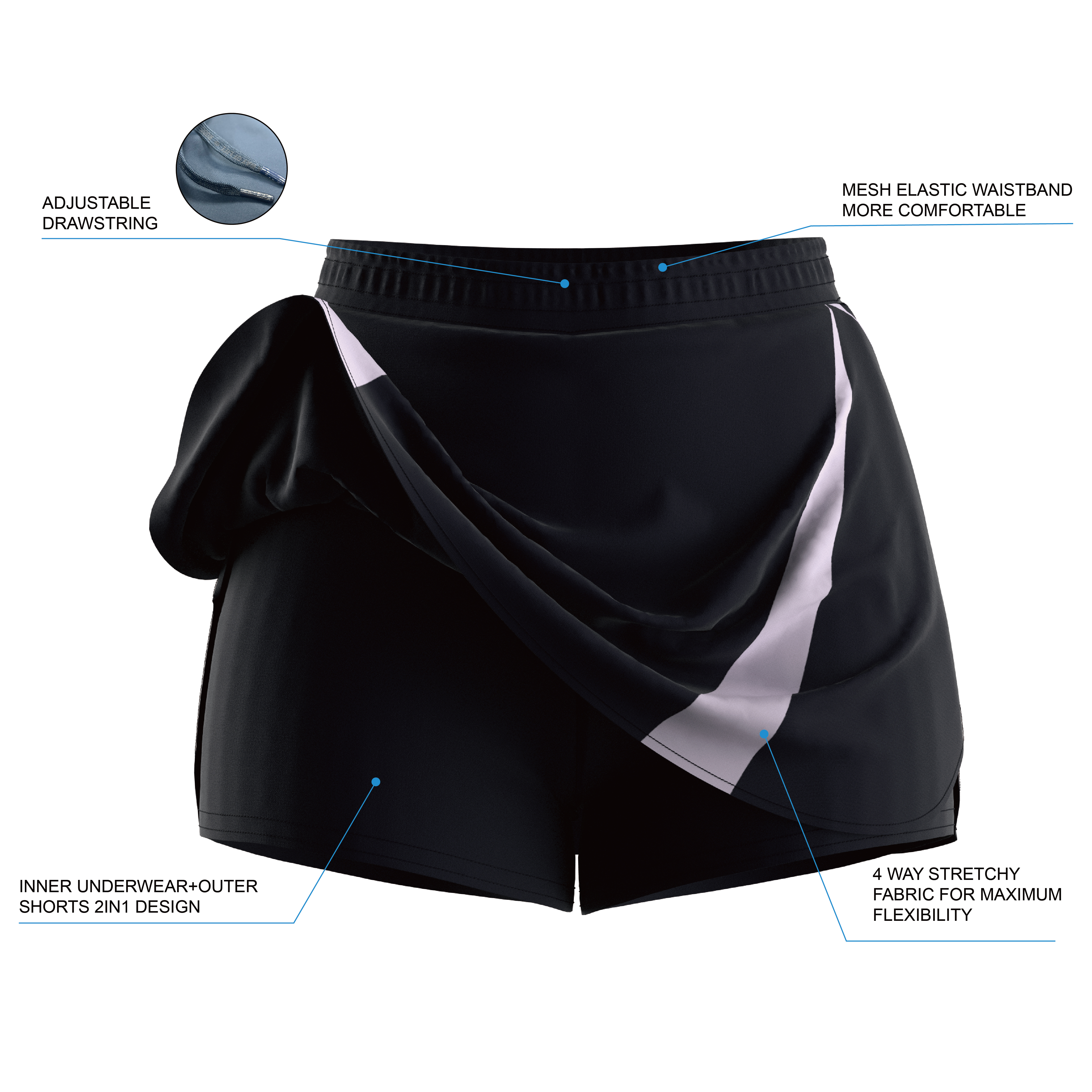 Women Badminton Skirt 2 in 1 Tennis Skirts Ruffle Hem Anti-Exposure Design Sublimation Printing for Sports