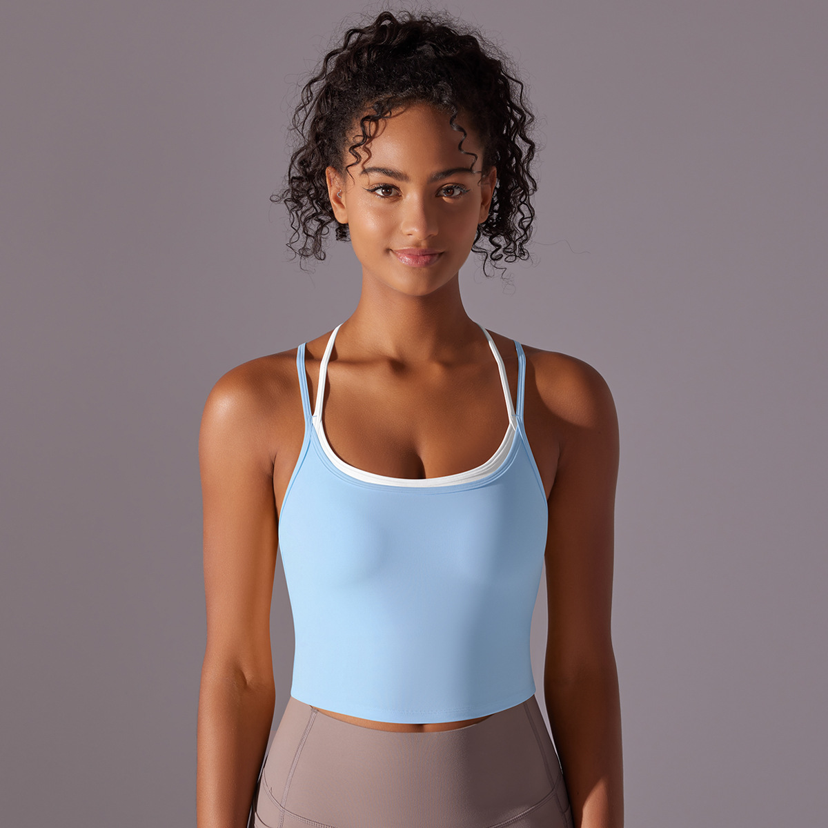 Wholesale 2026 Custom Logo Strappy Yoga Bra Top Women Cross Back Padded Slim Fit Workout Gym Crop Top Activewear