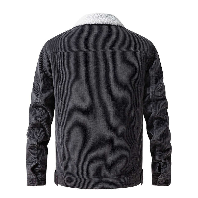 2022 Winter Men's Custom Sherpa Lining Corduroy Car Jacket Comfortable Stand Collar Trucker Jacket with Coating Wholesale