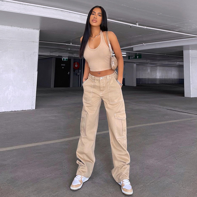 High Waist Breathable Design Plus Size Wholesale Street Wear Fashion Women's Retro Casual Loose Summer Work Cargo Pants