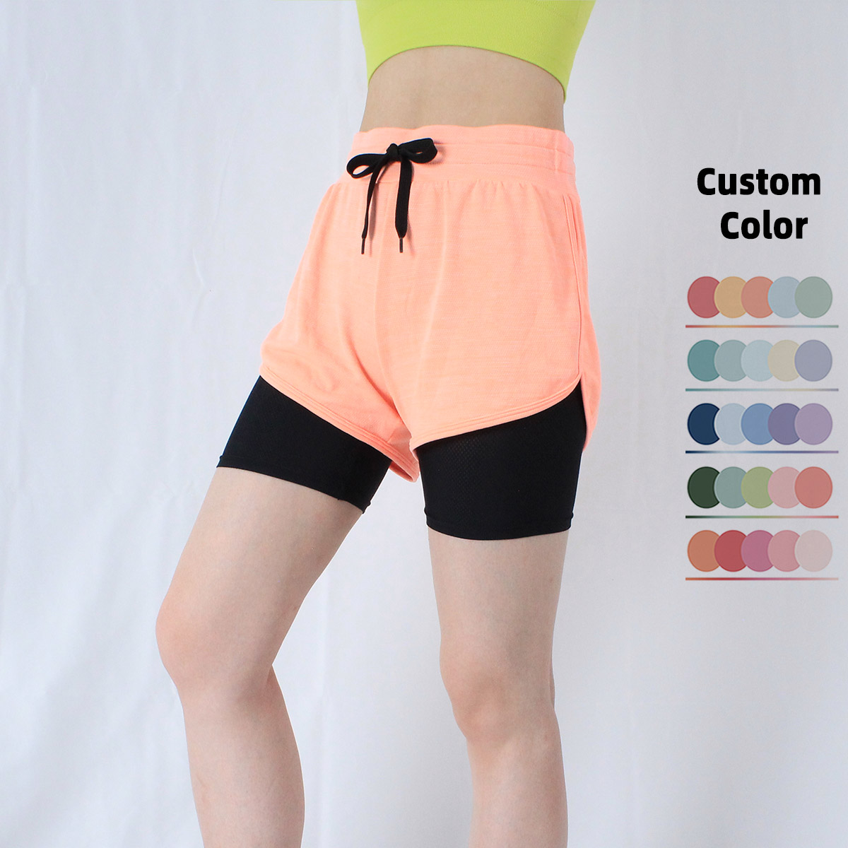 Women's 2 Double Layer High Waist Biker Shorts Polyester Running Cycling Shorts Quality Custom Short Breathable GYM Sport Shorts
