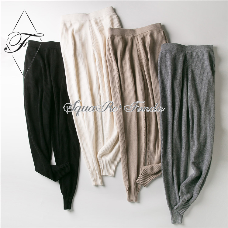 Slim Knitted Cashmere Leggings Cropped Leg Custom Knitted Joggers Slit-Detail Cashmere Women's Sweatpants.