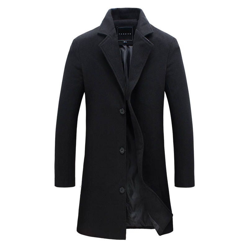 Mens New Fashion Design Long Coat Woolen Blended Slim Trench Coat