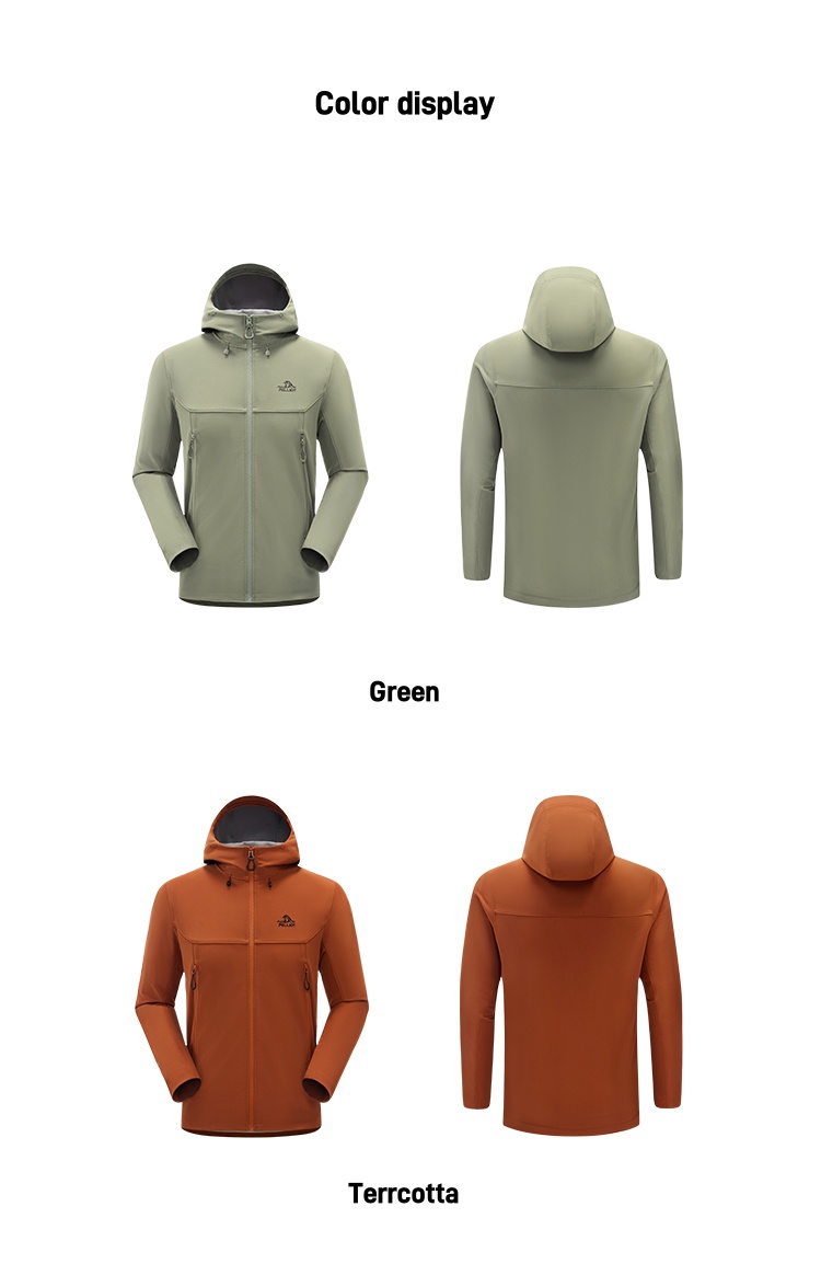 Men's Autumn Casual Softshell Jacket Outdoor Fleece-Lined Windproof Water-Repellent Hooded Coat With Zipper Closure for Hiking