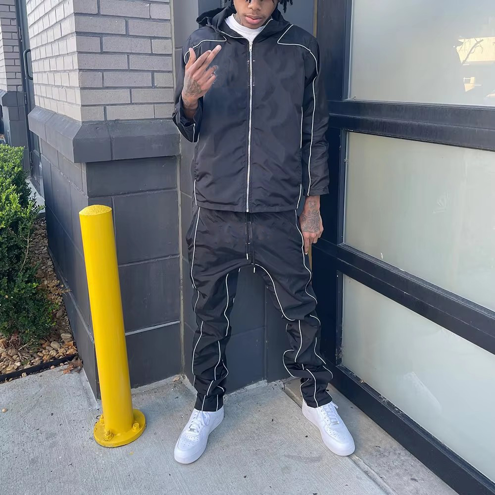YSJY OEM Custom Two Piece Sets Nylon Pants Baggy Jogger Track Suit Zip Up Jacket Windbreaker Tracksuit Set Men