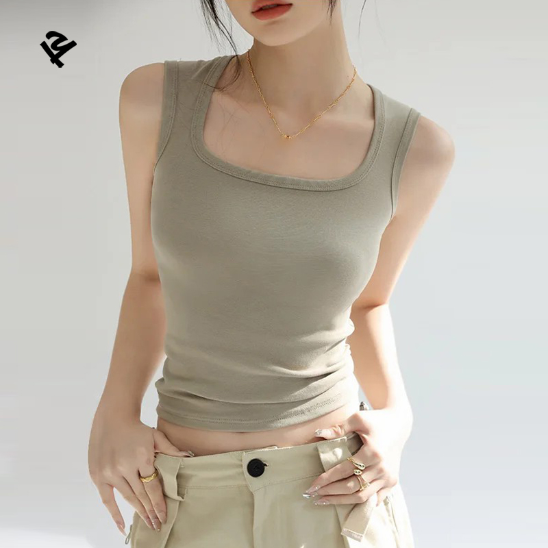 Custom Cotton Square Neck Sleeveless Crop Tank Top Slim Fit Stretchy Ribbed Casual Summer Basic Tops for Women