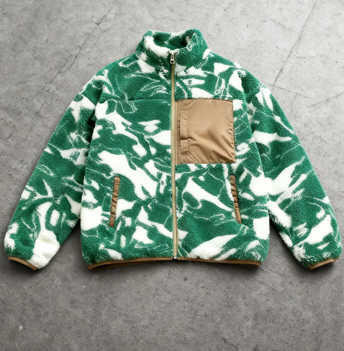 Custom Graphic Design Printed Vintage Sherpa Fleece Pockets Fluffy Warm Men's Jackets