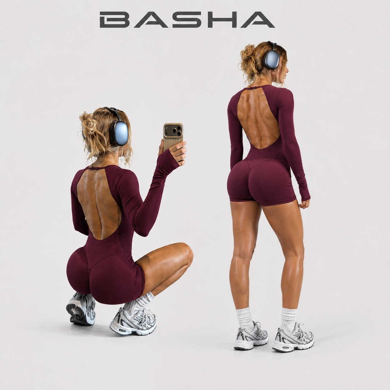 BASHAsports Custom Logo Seamless Backless Women Yoga Jumpsuit Long Sleeve Workout Romper Quick Dry Bodysuit