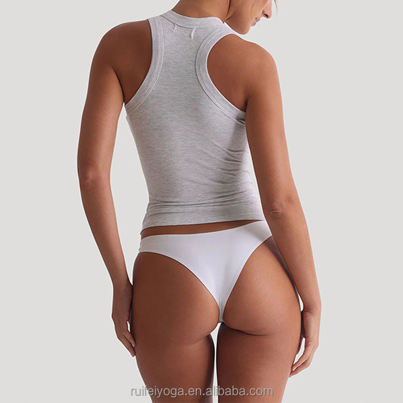 Custom Embroidery Logo High Stretch Square Neckline Sleeveless Rib Knit Vest Racer Back Gym Fitness Ribbed Tank Top For Women