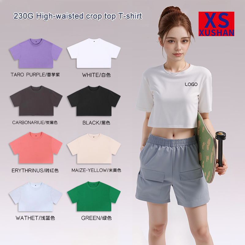 Women's High-Waisted Breathable Cute Crop Top T-Shirt 210g Pure Cotton Loose Short-Sleeved Sport Top Yoga Fitness Versatile