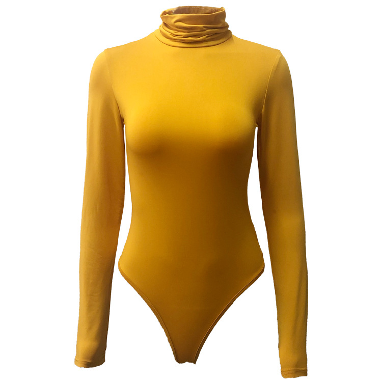 2025 Women Winter High Neck Long Sleeve Bodysuit Ladies Turtleneck Solid Basic Slim Fit Leotard Casual