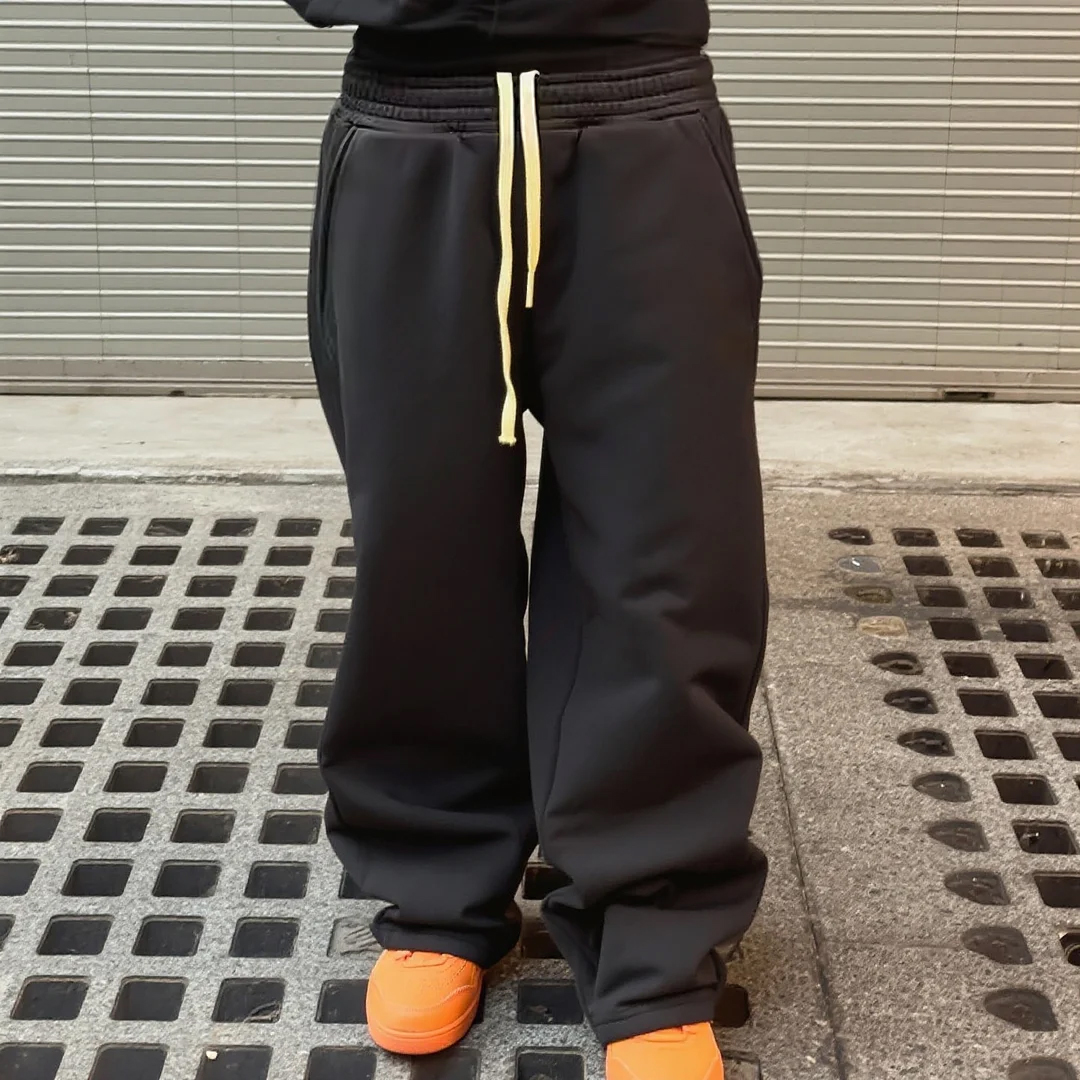 QIANSHI Custom Men's Blank Oversized Wide Leg Stacked Track Jogging Pants High Quality 100% Cotton Men Baggy Flared Sweatpants