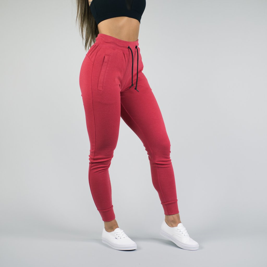 Custom Cotton Elastic Track Pants for Gym Tapered Joggers Women Red Slim Fit Jogger Pants Wholesale
