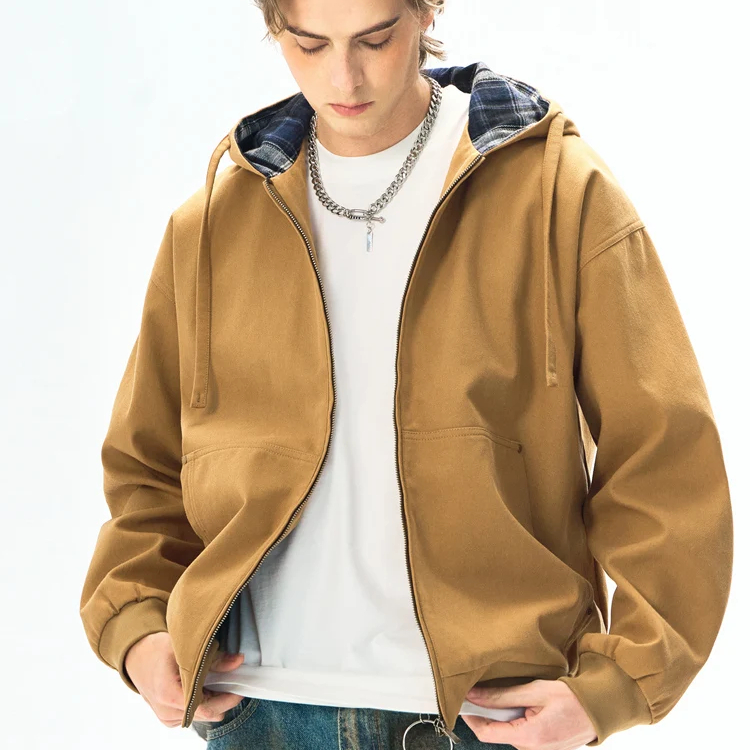 Casual Hooded Outdoor Knitted Fleece Jacket Breathable Unisex Cotton Zipper Closure Versatile Autumn Season Front Logo Worsted