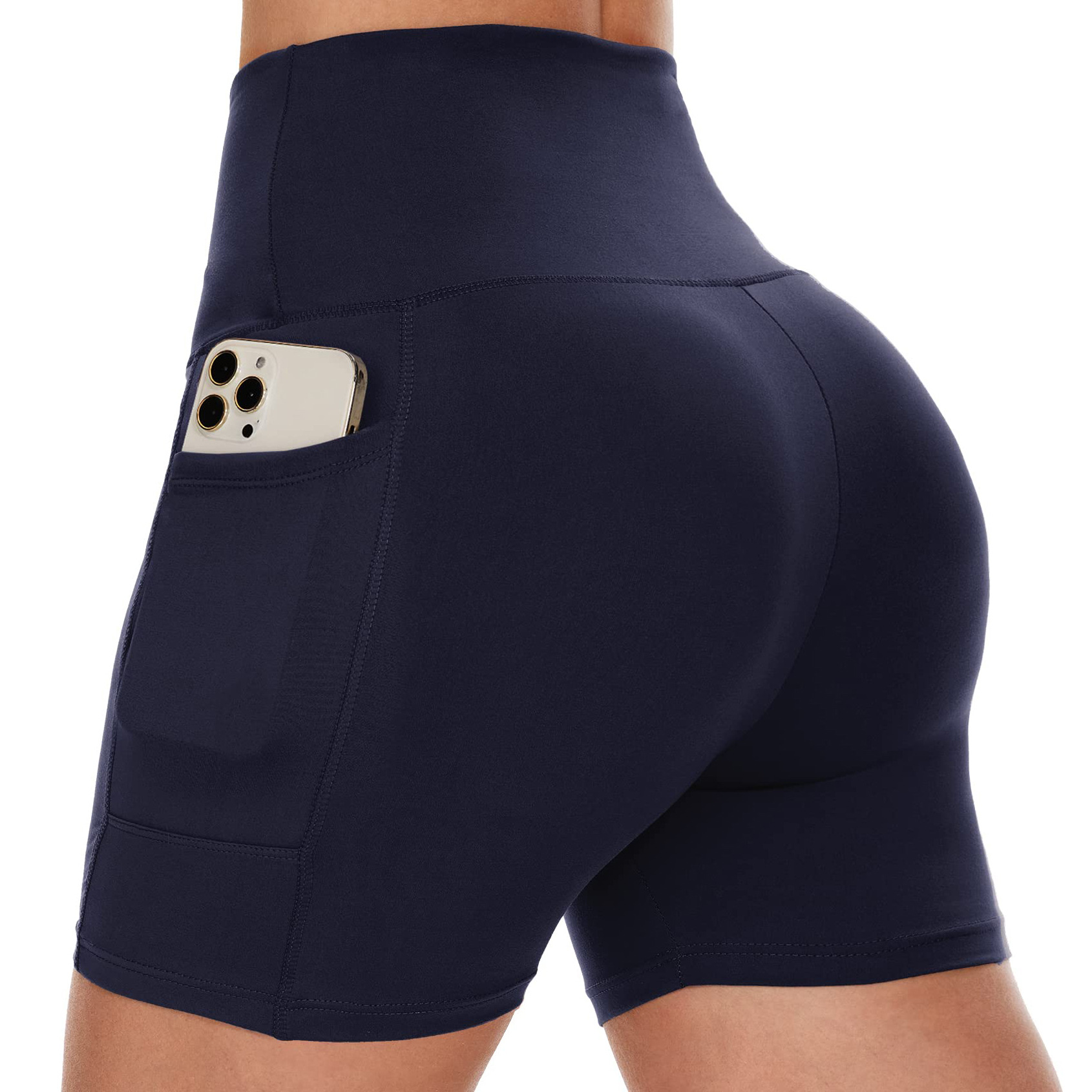 Biker Shorts Women With Pockets 8" High Waisted Workout Spandex Tummy Control Gym Running Yoga Shorts with Pocket