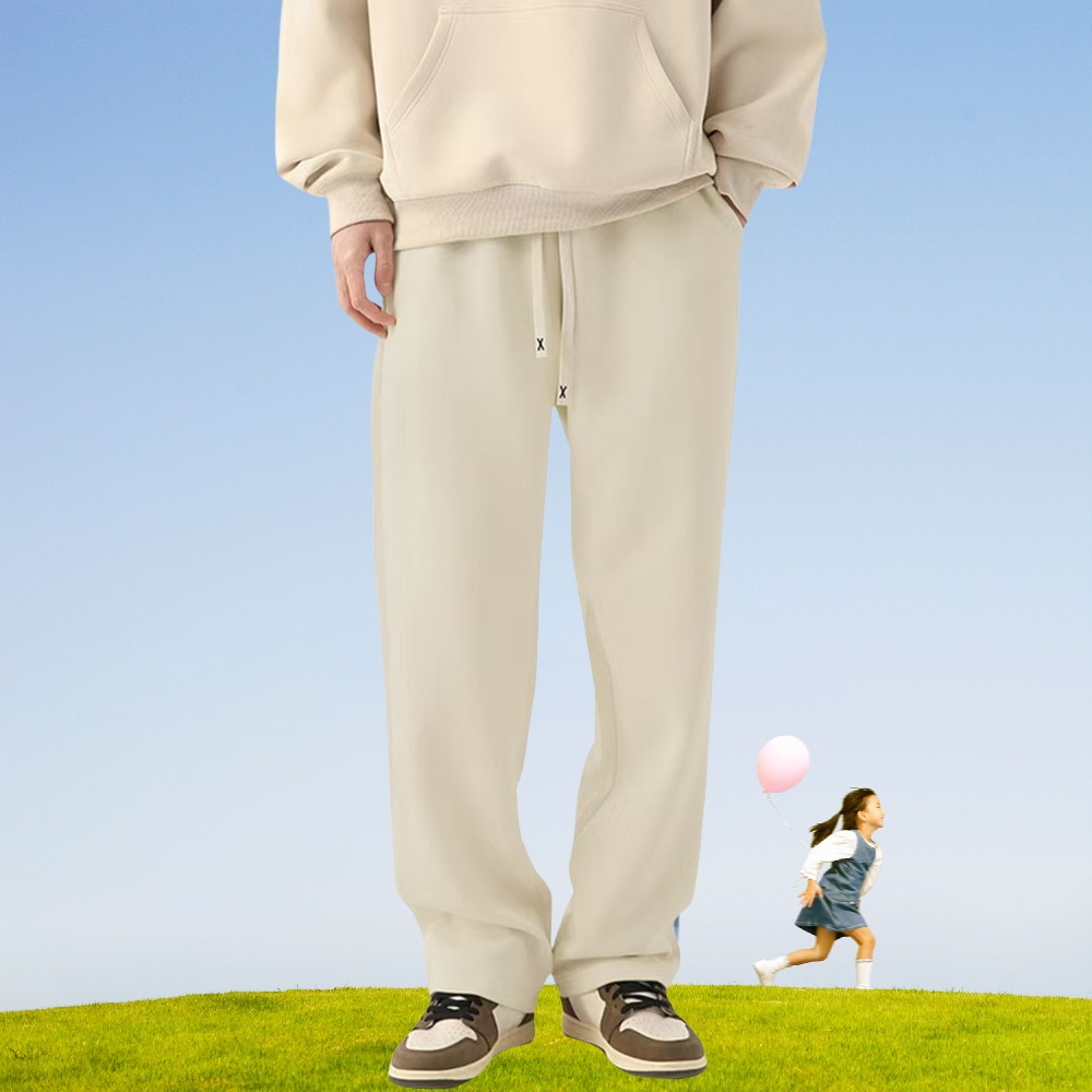 Hot Sales Polyester Cotton Elastic Mid Waist Baggy Jogging Pants Plain Design Heavyweight Sweatpants Wide Leg Mens Pants