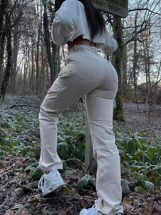 Slim Vintage Y2k Streetwear Elastic Wide Leg Trousers Fashion Jeans Women High Waist Casual Baggy Pants Straight Leg Cargo Pants