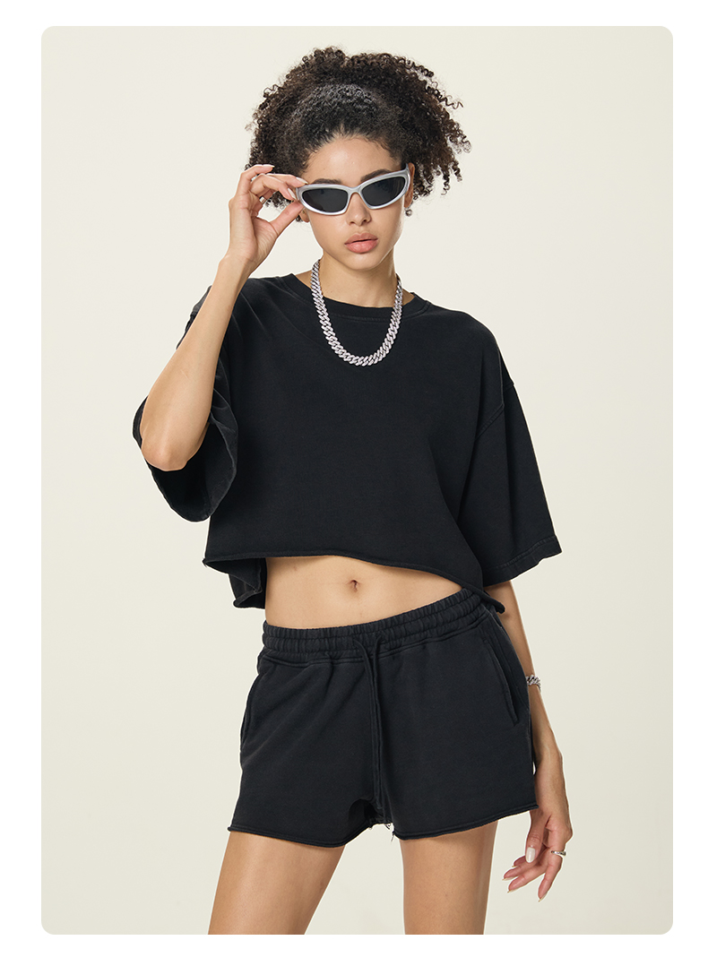 NeverStatic 2025 Casual Summer Crop Top 100% Cotton Acid Wash Vintage Oversized Streetwear Women's T-Shirt