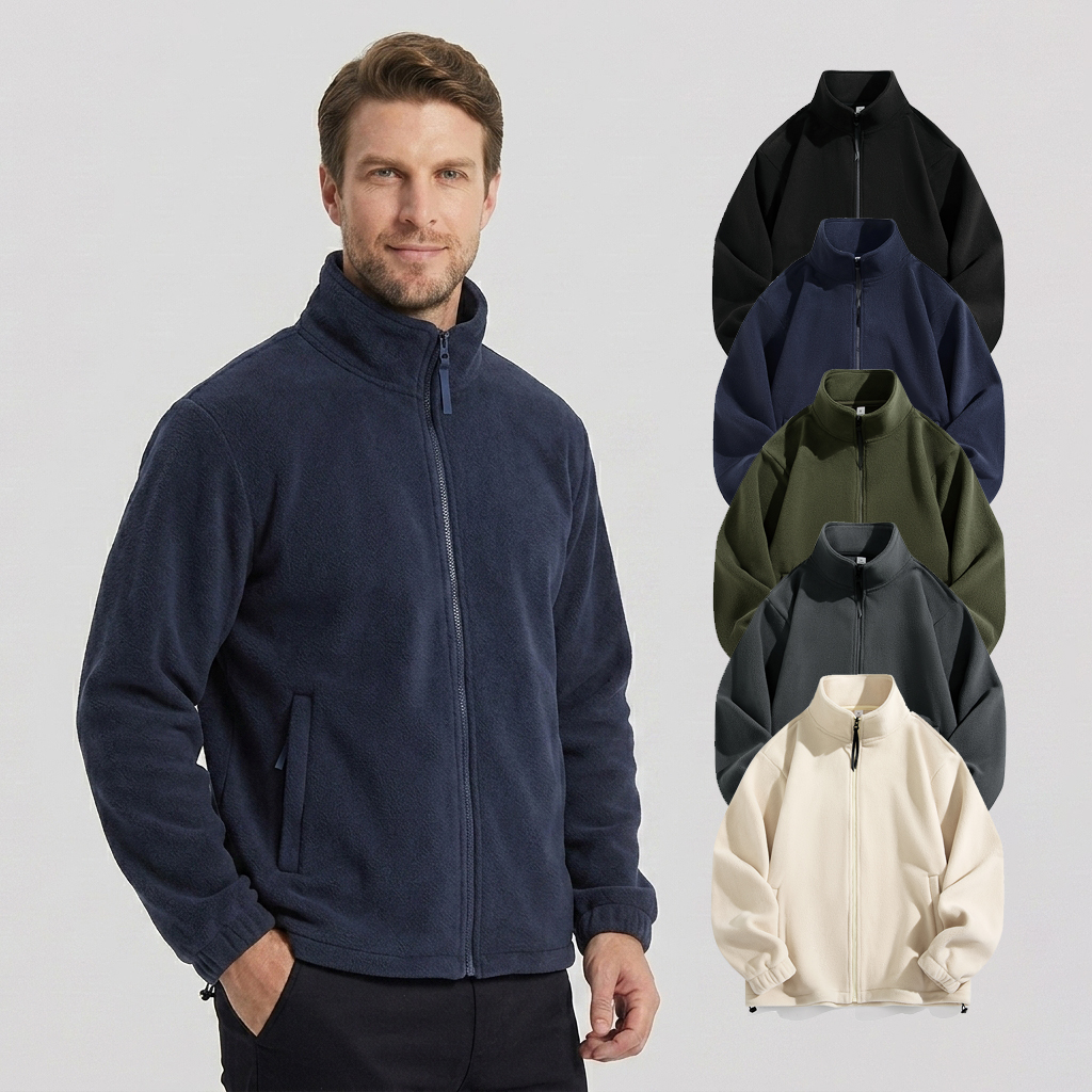 Unisex Custom Logo Polar Fleeced Jacket With Full Zip Closure And Stand Collar Soft Shell Polyester Sherpa Jackets For Men