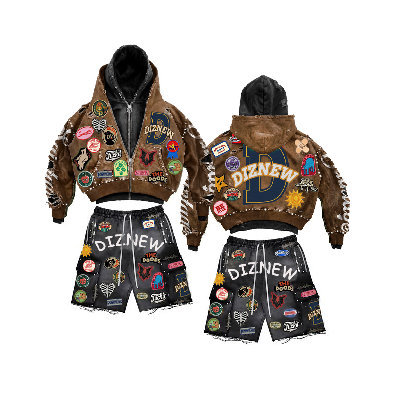 DiZNEW Mens Summer 2026 Short Sets With Designs Custom Designer High Quality Rhinestone Hoodie Cotton Shorts Sets For Men