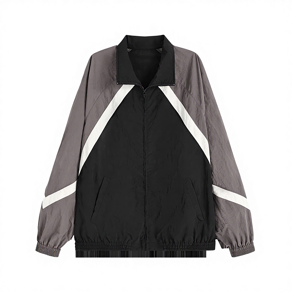 Custom Men's Windbreaker Jacket-Zip-Up Nylon Varsity Style Oversized Fit Windproof &amp; Patchwork Design