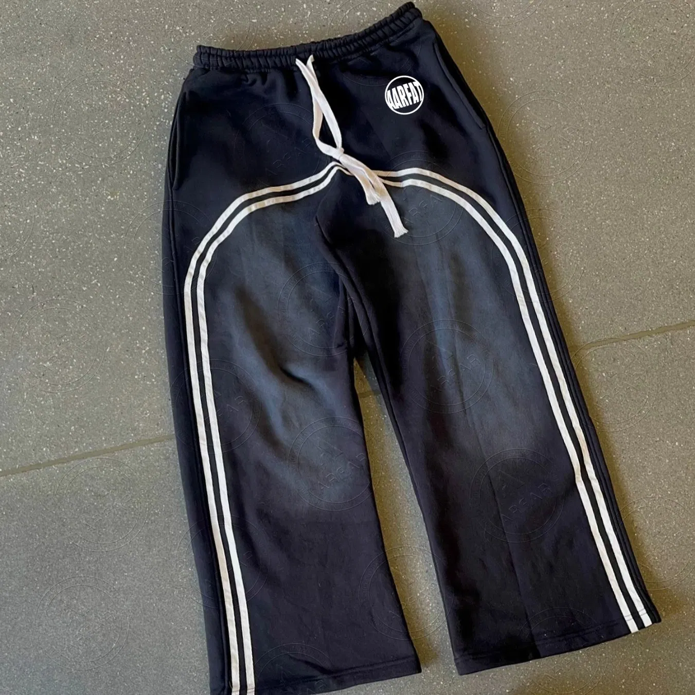 Custom High Quality Acid Wash Vintage Flared Sweatpants for Men Streetwear Casual Stripe Elastic Waist Pant
