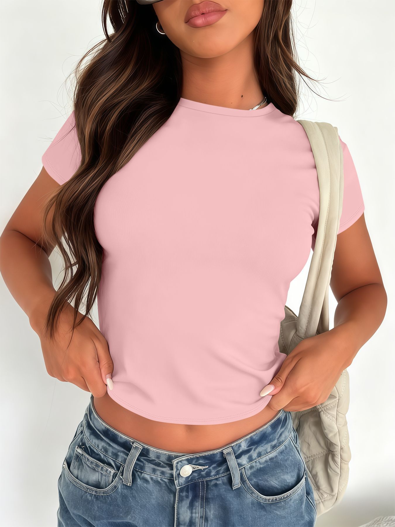 New Arrivals Ladies Solid Color Summer Tops Round Neck Short Sleeves T-shirt Blank Basic Crop Tank Top Women