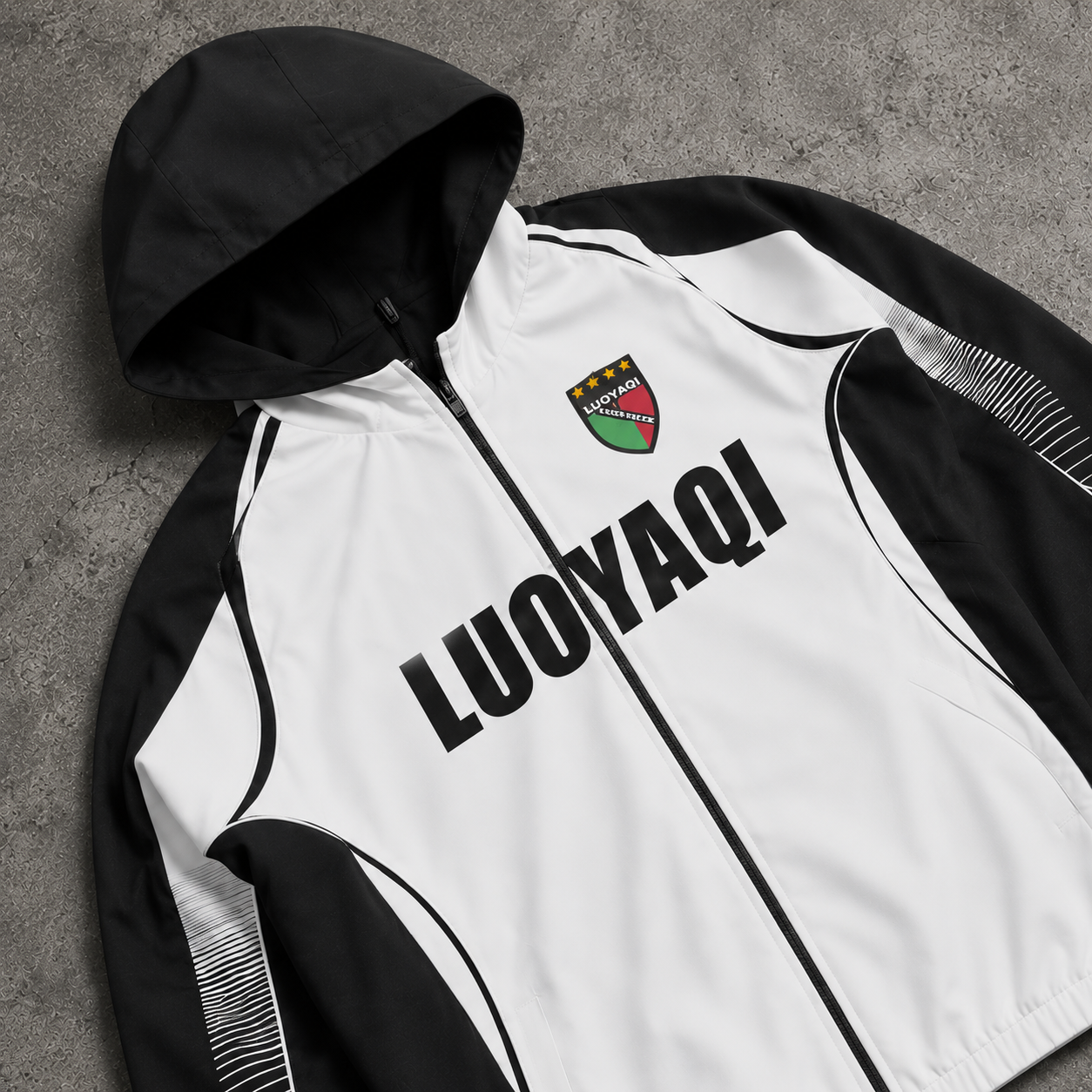 Men's Custom Tracksuit, Embroidered Patch Hooded Jacket, Layered Sweatpants, Two-piece Streetwear Style Tracksuit