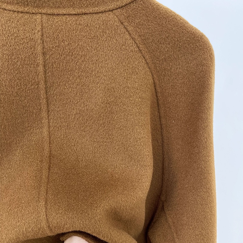 Boying Women's New Style Long Woolen Coat with Double Sided Cashmere Stand Collar Single-Breasted Closure for Autumn Winter