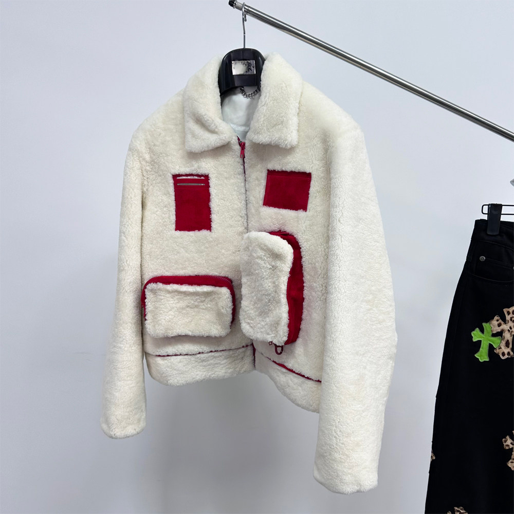 Custom Fleece Jacket High Quality Patchwork Heavyweight Winter Coat Turn Down Collar Pockets Men's Fleece Jackets