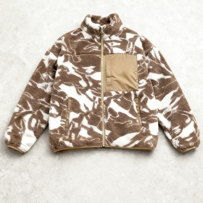 XJYD Jackets Supplier Custom Graphic Design Printed Vintage Sherpa Fleece Pockets Fluffy Warm Men's Jackets
