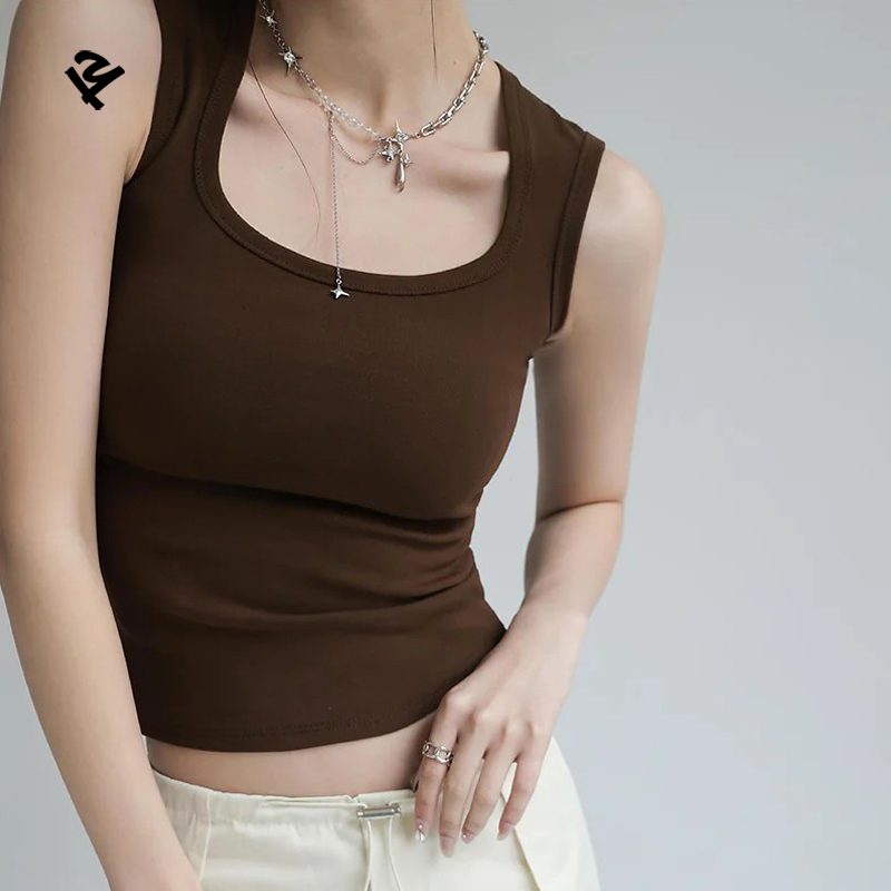Custom Cotton Square Neck Sleeveless Crop Tank Top Slim Fit Stretchy Ribbed Casual Summer Basic Tops for Women