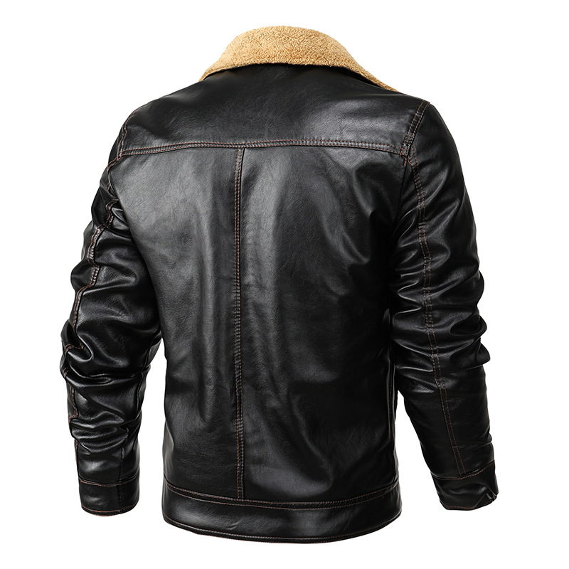 YAJIANUO Custom Men's Casual Winter PU Thick Fleece Jacket Plus Size Waterproof Zipper