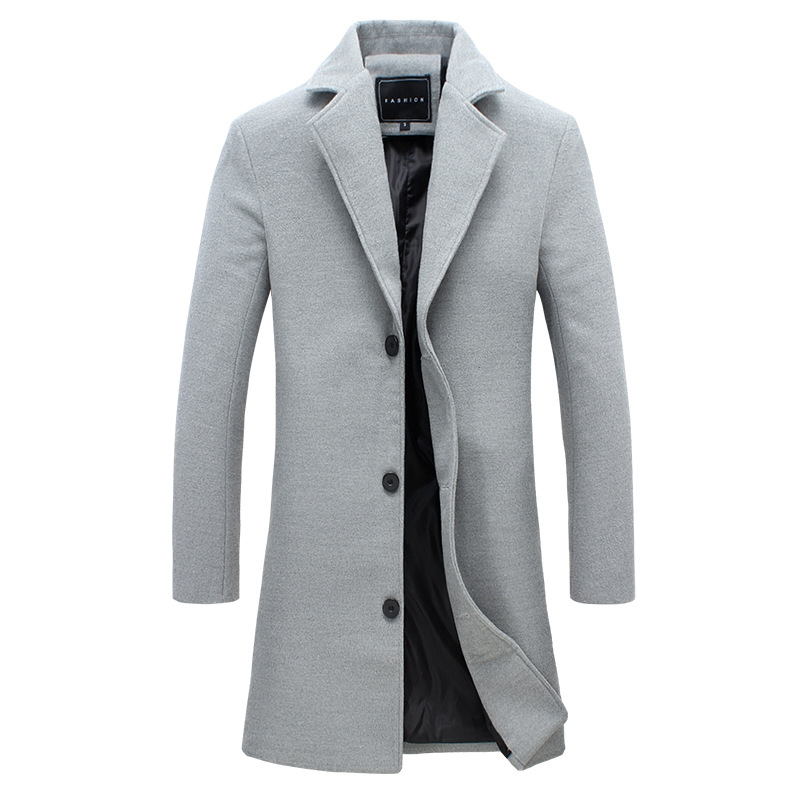 Mens New Fashion Design Long Coat Woolen Blended Slim Trench Coat