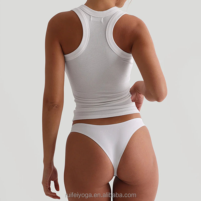 Custom Embroidery Logo High Stretch Square Neckline Sleeveless Rib Knit Vest Racer Back Gym Fitness Ribbed Tank Top For Women