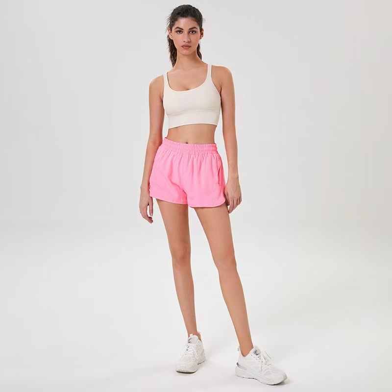 Lcool Wholesale Women Sports Biker Shorts Solid Soft Double Layer Friendly Quick Drying Running Fitness Yoga Shorts With Pocket