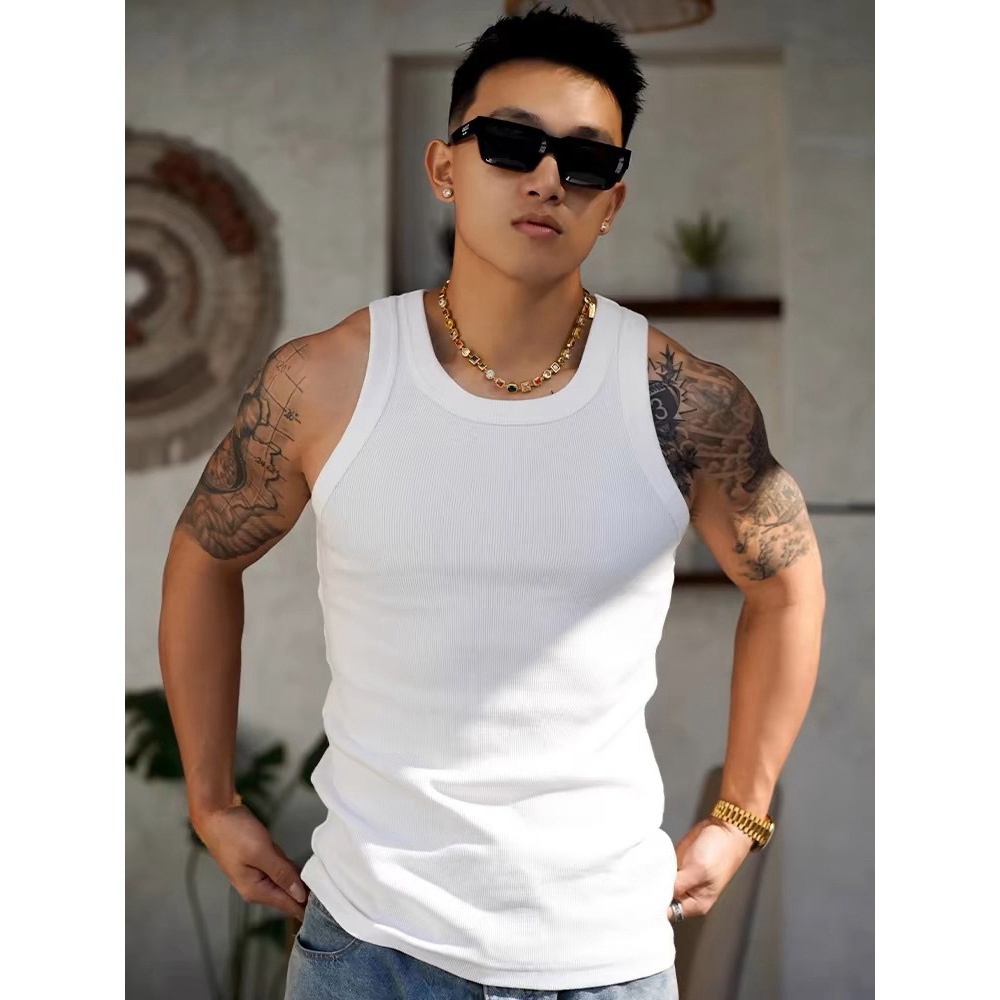 High Quality Men's Sports tank Top Twist Cotton Thread Sport Vest Fitness Muscle Style 3D Printed Decals Customizable Plant