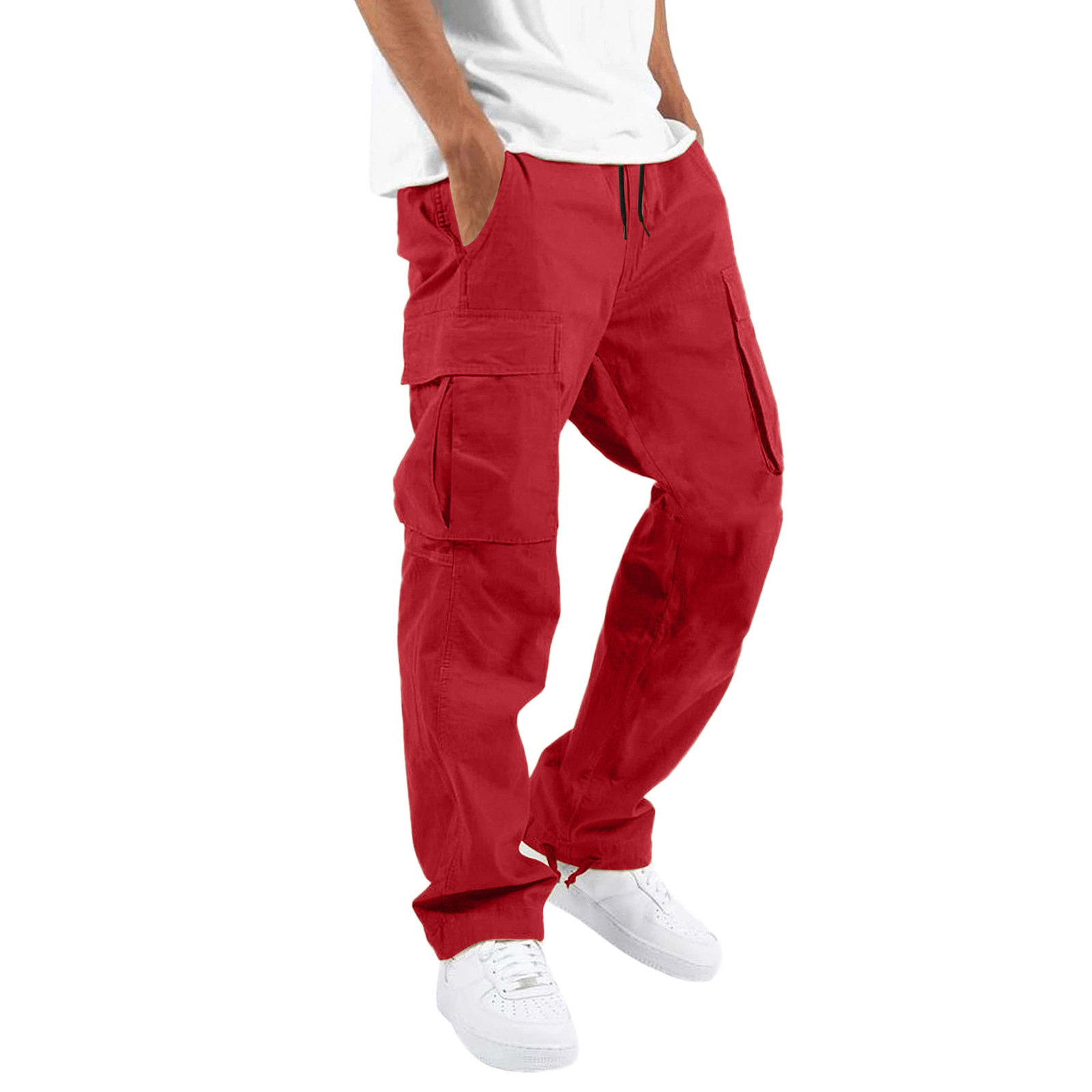 RNSHANGER Fashion Drawstring Men Multi Pocket Cargo Pants Spring and Autumn New Men's Overalls Cargo Pant European and American