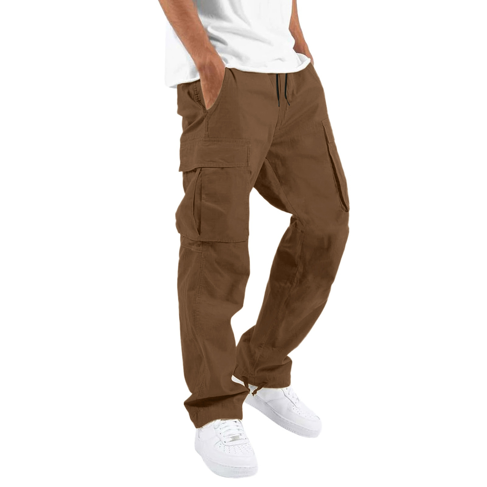 RNSHANGER Fashion Drawstring Men Multi Pocket Cargo Pants Spring and Autumn New Men's Overalls Cargo Pant European and American